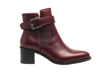 Isolated Burgundy Ankle Boot with Zipper