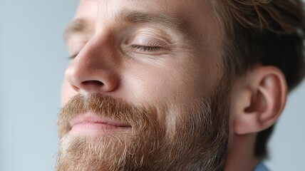 Obraz premium stress therapy job burnout concept. Man enjoying a moment of peace and relaxation with closed eyes.