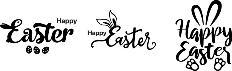 Happy Easter banner, poster, greeting card. Trendy Easter design with typography, bunnies, flowers, eggs, bunny ears, modern symbol Easter banner © Hoang