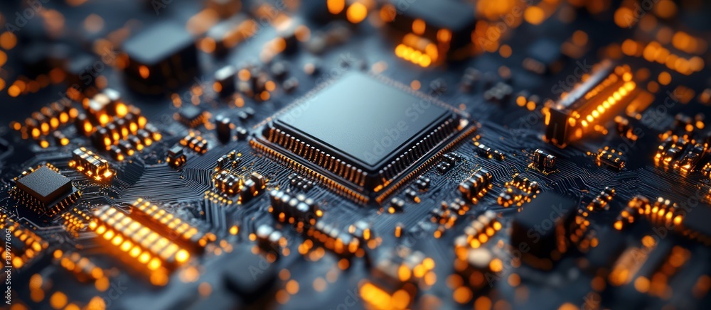 Poster close-up circuit board with illuminated components