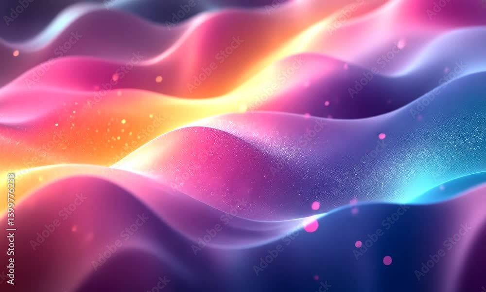 Poster abstract colorful glowing waves shimmering with particles, a visually stunning background