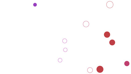 Abstract image featuring scattered circles in various shades of red and purple against a white background.