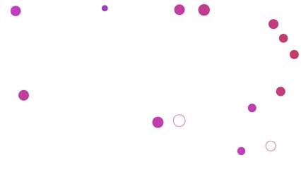 Abstract graphic featuring various circles in shades of pink and purple against a white background.