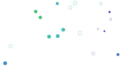 Abstract image featuring various colorful circles and hexagons in shades of green, blue, and purple against a white background.