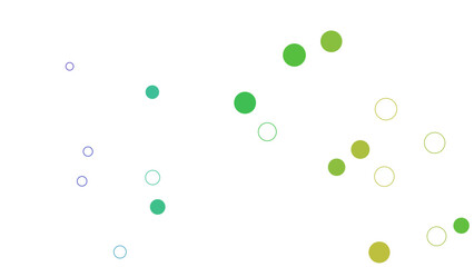 Abstract graphic featuring scattered circles in varying shades of green and purple on a white background.