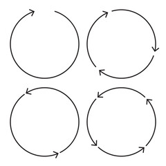 A set of four circular arrows in various directions. Each arrow represents a cycle, loop, or process flow commonly used in business, education, or diagram infographics.