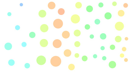 A colorful abstract design featuring overlapping circles in pastel shades of blue, orange, yellow, and green on a white background.