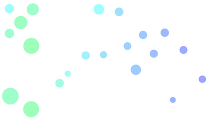 Soft, colorful circles in shades of green and blue scatter across a white background, creating a playful, abstract design.