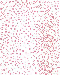 A pattern of overlapping circles in varying sizes, colored in shades of pink, creates a soft, flowing design on a white background.