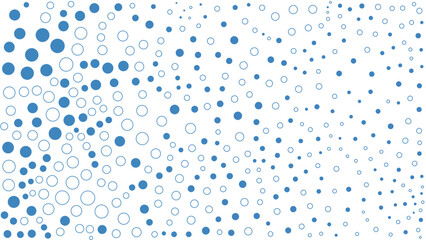 Blue and white abstract pattern of varying circle sizes scattered across a light background, creating a sense of movement and depth.
