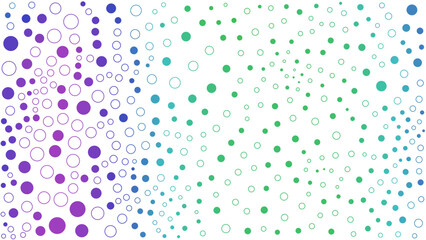 A gradient of circles in varying sizes transitions from purple on the left to green and blue on the right, creating a dynamic pattern.