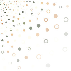 A pattern of softly colored circles in shades of peach, green, and gray, creating a dynamic, spiraling design fading into white.