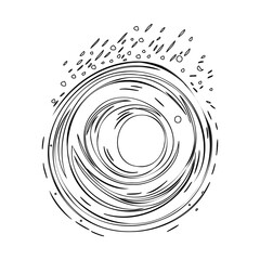 Drawn swirling vortex with abstract raindrops above