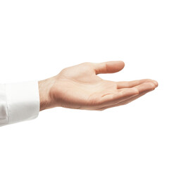 A human hand is shown palm-up, extending outward as if inviting or offering something.