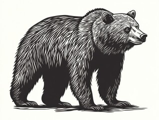 Grizzly bear illustration, wildlife art, white background, nature