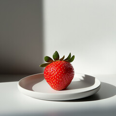 Minimalist Close-Up of a Fresh Ripe Strawberry with Natural Shadow on Clean Background &ndash; Ideal for Food Branding, Healthy Living Concepts, or Product Mockups