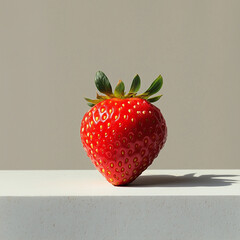 Minimalist Close-Up of a Fresh Ripe Strawberry with Natural Shadow on Clean Background &ndash; Ideal for Food Branding, Healthy Living Concepts, or Product Mockups