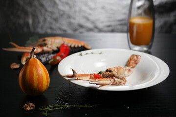 langoustine in a soup bowl, soup, autumn dish