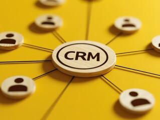 Customer relationship management system connecting many users.  A network of people linked to a central CRM hub