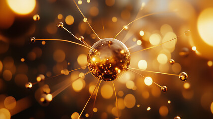 Obraz premium Macro image of atoms colliding in golden light, each spark forming elements of creation.