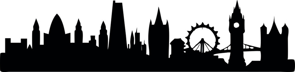 Obraz premium Silhouette of London Skyline with Iconic City Landmarks on White Background