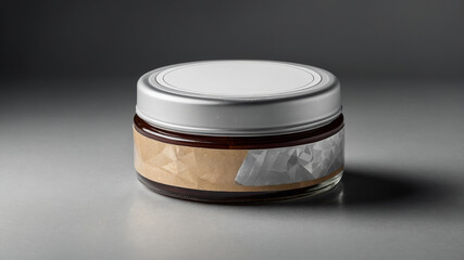 Stylish glass jar with a simple lid and a decorative label, perfect for storage or gifting items