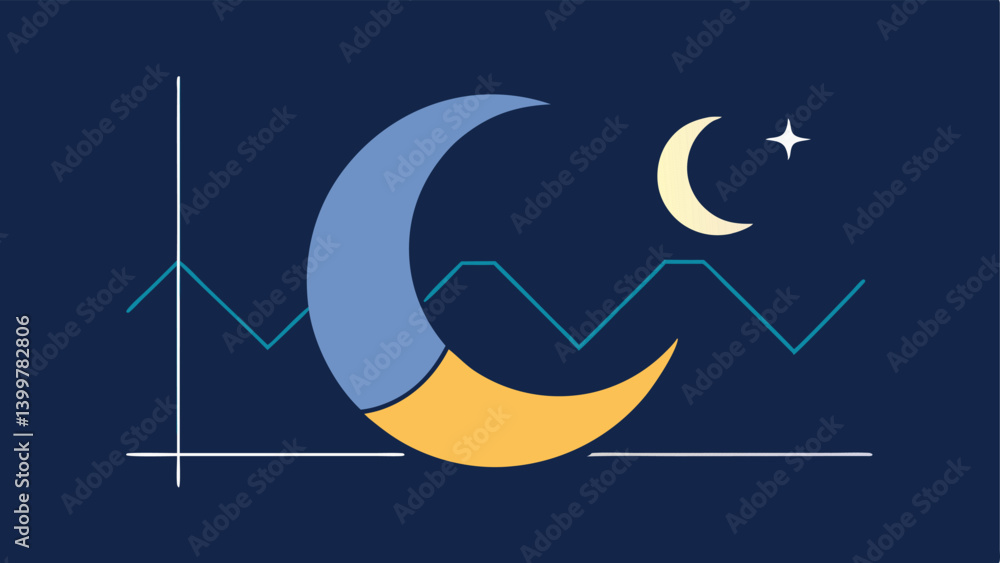Poster sleep cycle graph with moon an illustration of a sleep cycle chart alongside a crescent moon highlig
