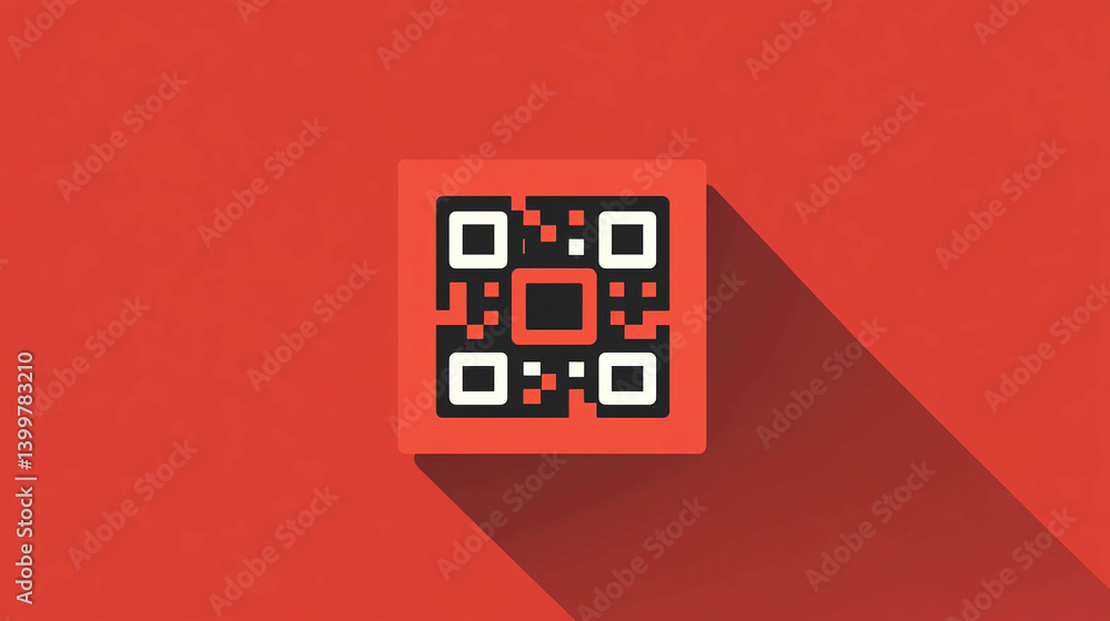 Poster qr code scan technology red background for business marketing and digital transformation strategy