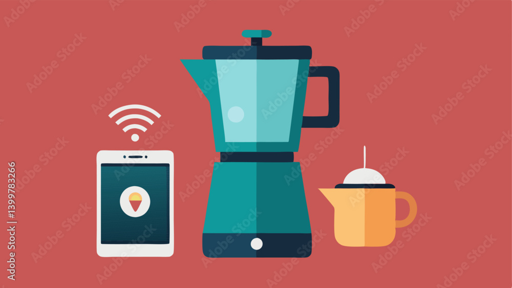 Poster intelligent coffee maker a stylish coffee maker with a mobile app icon above it illustrating a smart