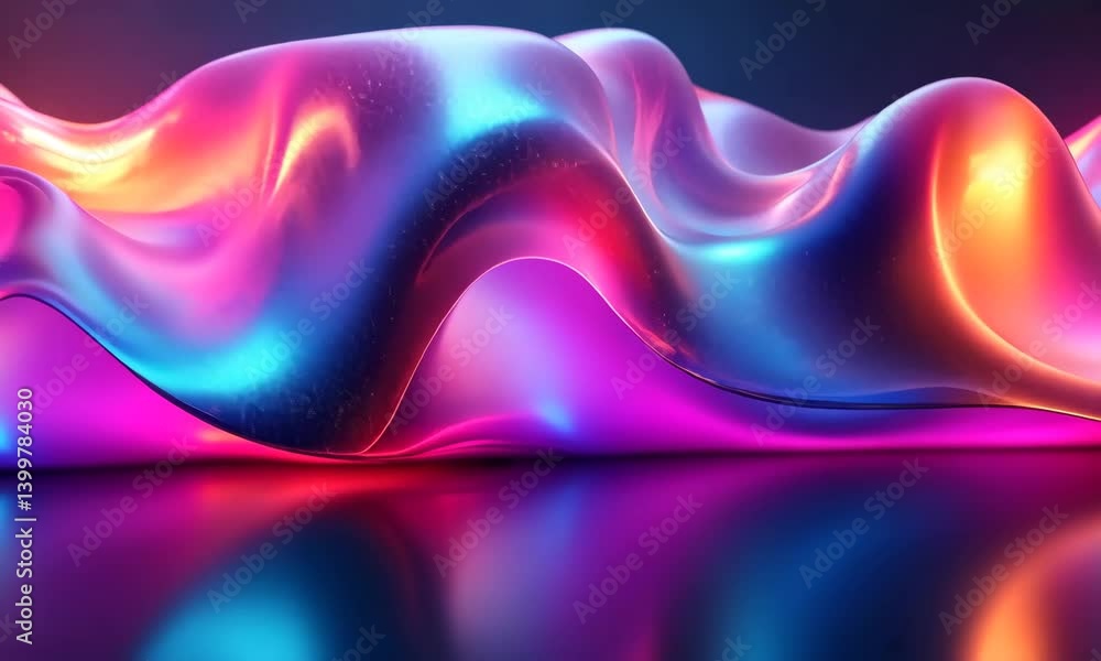 Poster abstract iridescent waves background with flowing neon light and smooth reflections