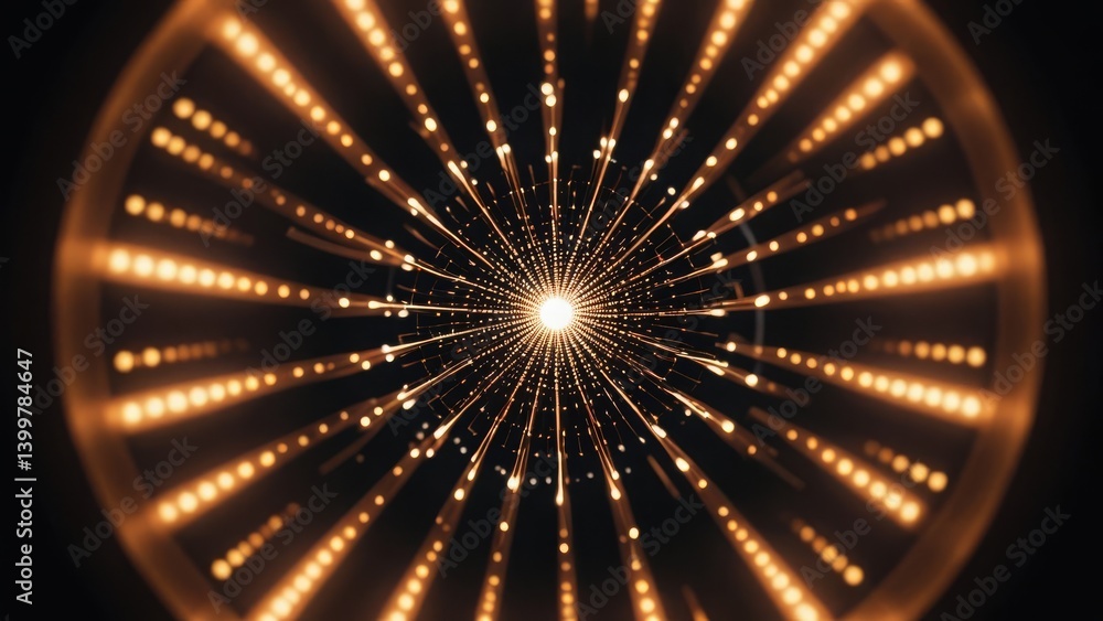 Poster radiating golden light pattern creating a tunnel effect, symbolizing energy and movement