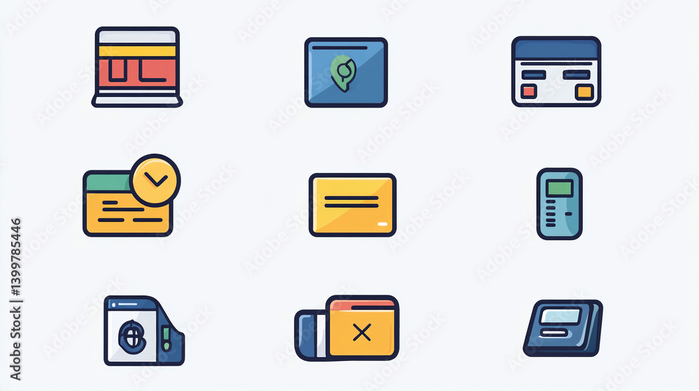 Poster collection of business and finance vector icons for web design and mobile app interface elements set