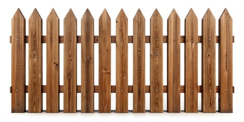 Brown Wooden Fence Isolated, Clipping Path, Stock Photo, Rustic Fence, Wood Fence,  Architectural Photography,  White Background, Fence Image,  High-Resolution Image
