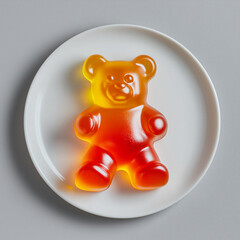 Cute Cat-Shaped Gummy Candy in Orange Color on a White Plate &ndash; Minimalist and Playful Composition for Food Branding, Children's Products, or Packaging Mockups