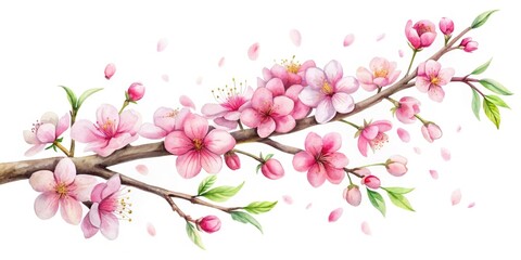 Double Exposure Cherry Blossom Watercolor: Serene Spring Branch Photography