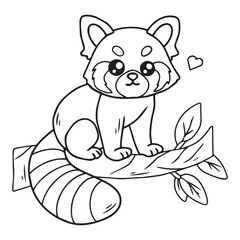 Coloring book for children red panda sitting on a branch
