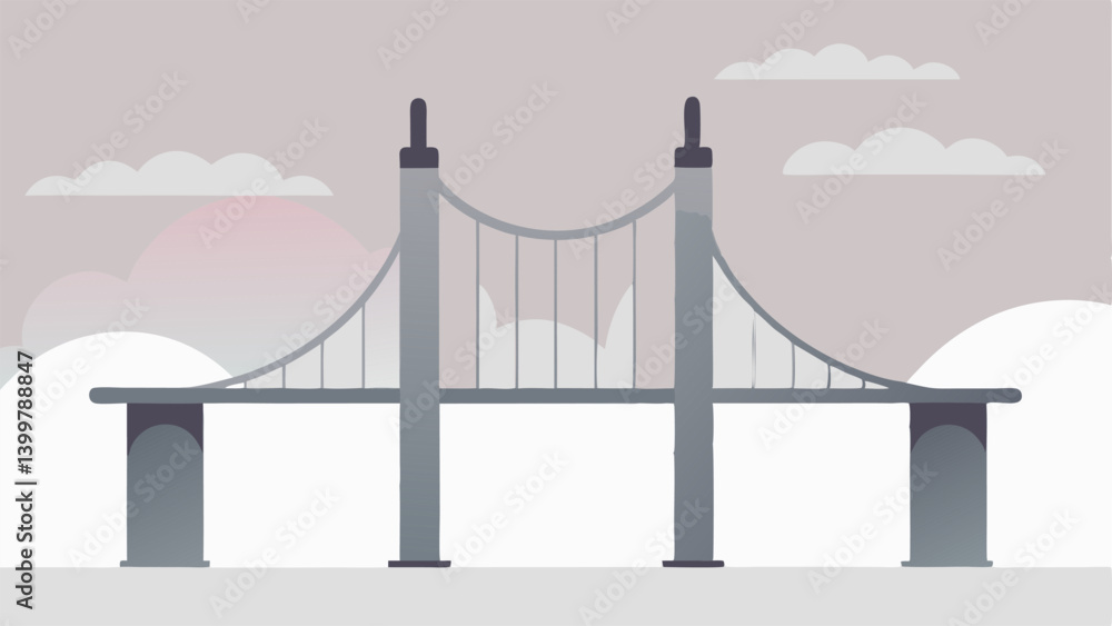 Poster floating path a minimalist design featuring a gray modern suspension bridge with tall slender pillar
