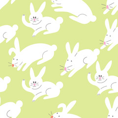 Seamless pattern with bunny in doodle style.Element for decoration design mail posts postcards poster print invitation background backdrop wrapping wallpaper banner textile