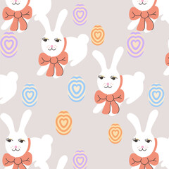 Seamless pattern with bunny in doodle style.Element for decoration design mail posts postcards poster print invitation background backdrop wrapping wallpaper banner textile