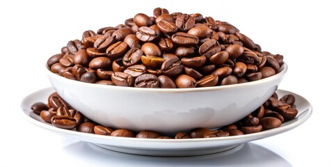Fototapeta premium Long Exposure Coffee Beans White Dish Studio Photography, Isolated Coffee Beans, White Background Coffee Beans Image