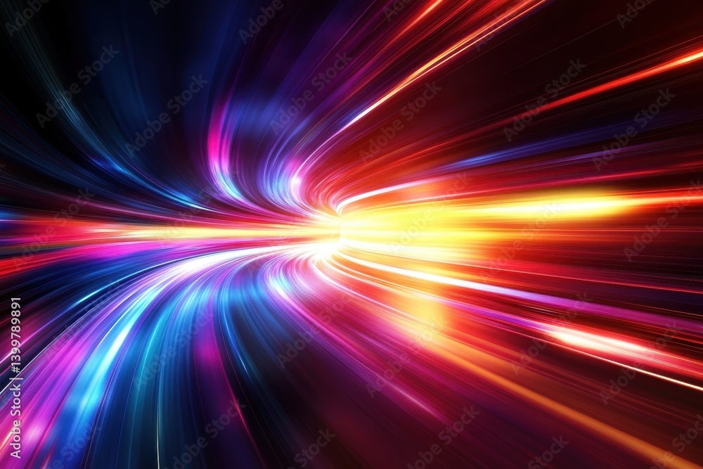 Poster vibrant light trails create a mesmerizing burst of color in an abstract motion design at night