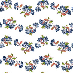 Seamless watercolor pattern with aronia berries and autumn leaves isolated. Botanical repeat print hand painted for seasonal fabric, wrapping paper, home decor, and cozy cottagecore inspired designs.