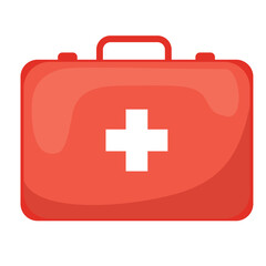 Red first aid kit isolated on white background. Health, help and medical diagnostics concept. Vector illustration.