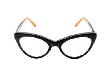 a stylish pair of black cat-eye glasses with orange-tinted arms designed to enhance fashion and vision ideal for eyewear enthusiasts seeking a chic accessory
