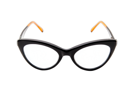a stylish pair of black cat-eye glasses with orange-tinted arms designed to enhance fashion and vision ideal for eyewear enthusiasts seeking a chic accessory