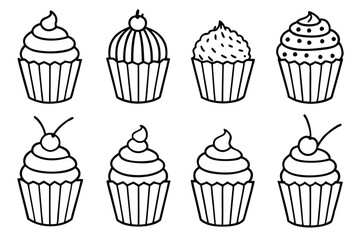 cupcakes line art charming sweet cake decorative line drawing