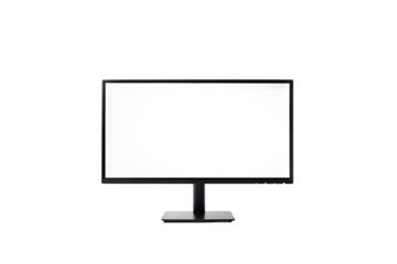 a minimalist computer monitor stands against a plain white background showcasing a sleek design with a blank screen emphasizing simplicity and modern aesthetics