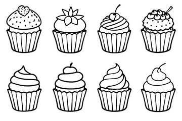 cupcakes line art detailed beautiful dessert drawing graphic design