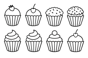 cupcakes line art elegant sweet dessert drawing illustration design