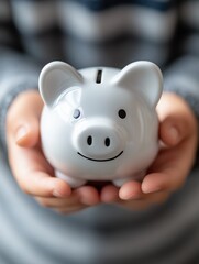 Piggy bank in child's hands close-up.
